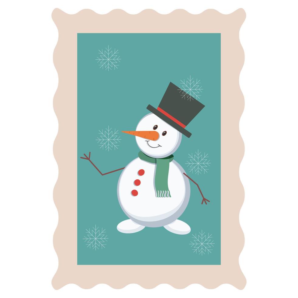 Christmas stamp with the image of a snowman. Pro Vector. vector