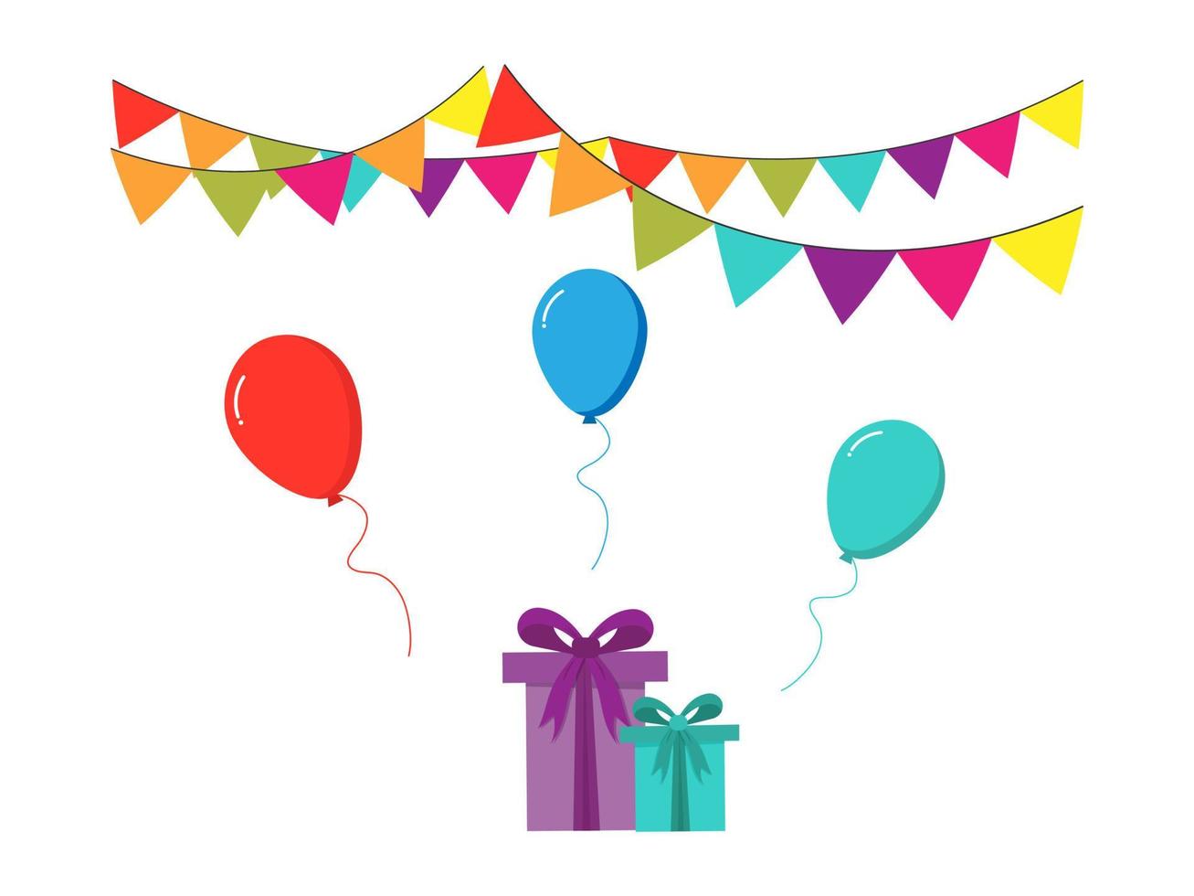 fondo con globos, regalos, banderas. vector profesional.