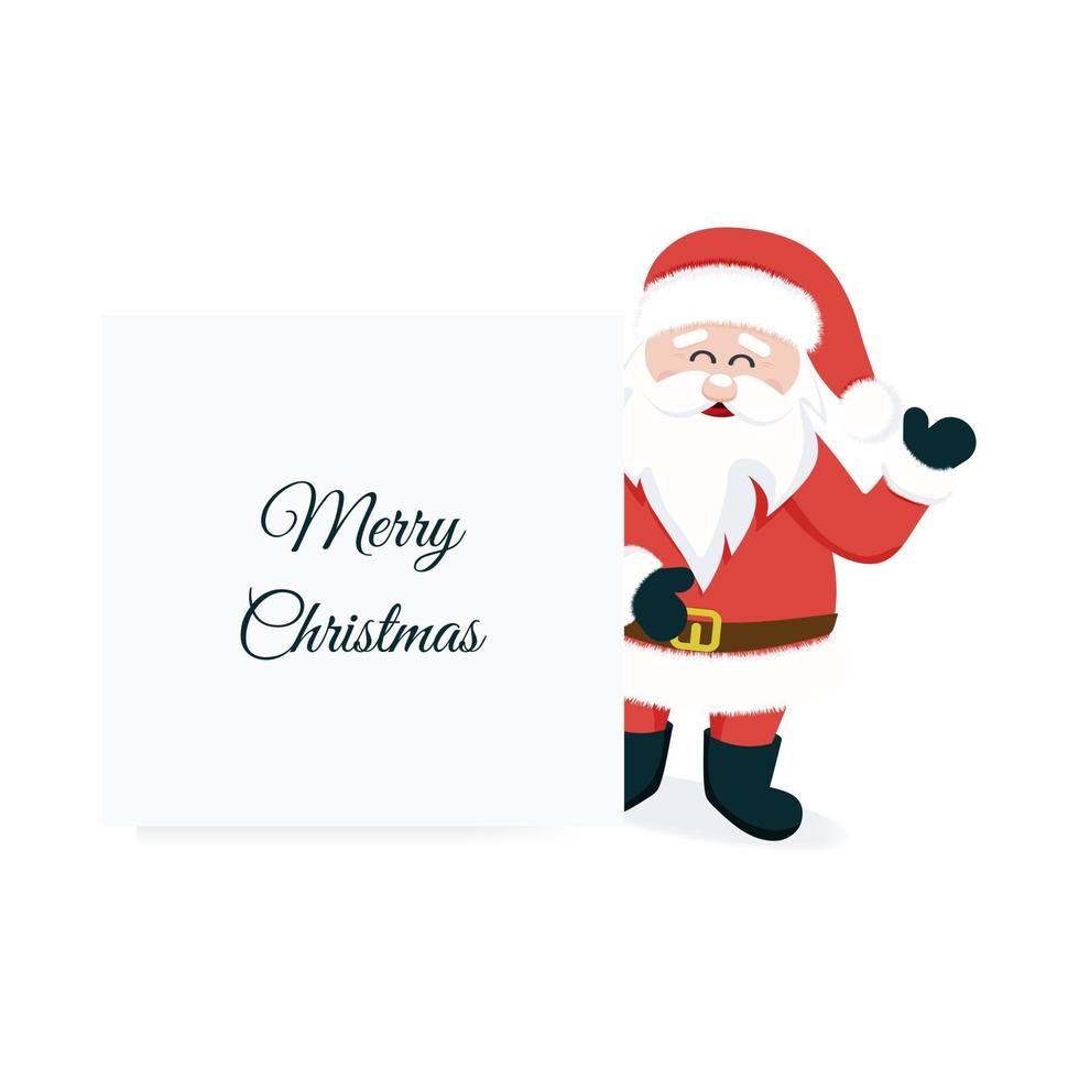 Happy smiling Santa Claus standing next to f blank form. Pro Vector. vector