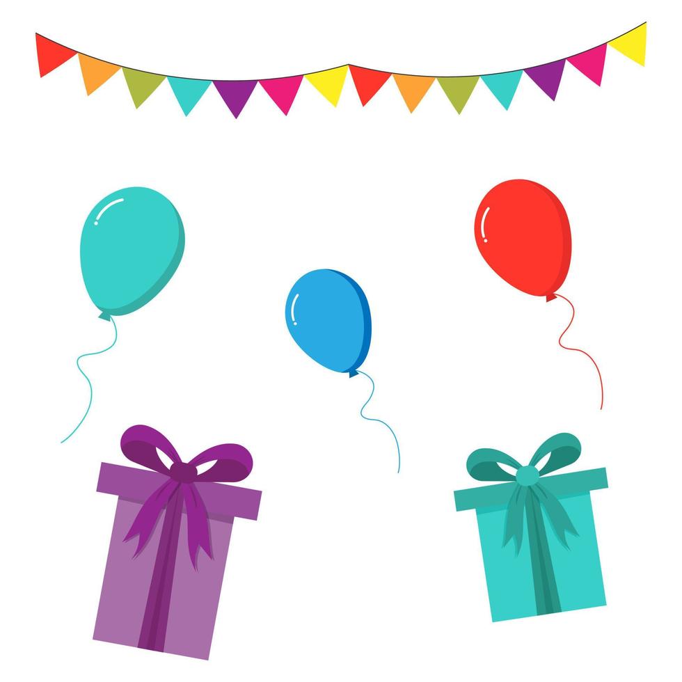 Holiday set with ballons,gifts and flags. Pro Vector. vector