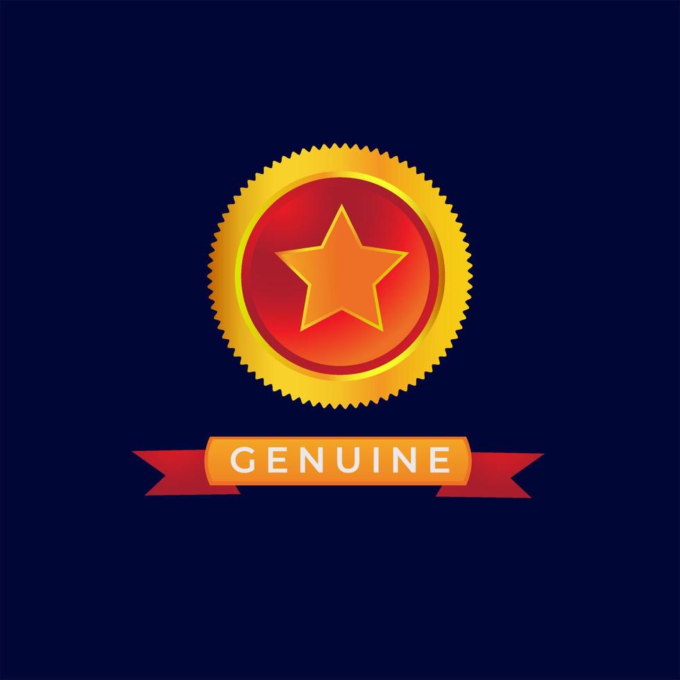 medalla de oro genuina, etiqueta de lujo. diseño de etiqueta dorada genuina. etiqueta de diamante rojo con estrella vector
