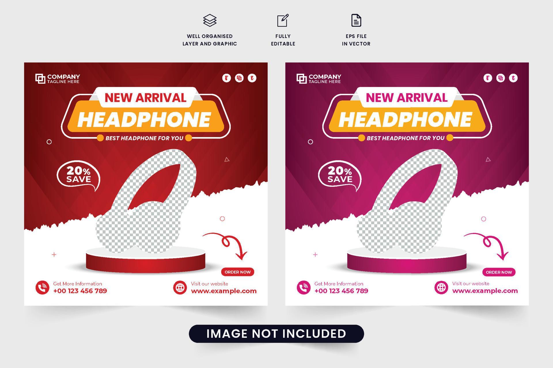 Special headphone sale discount offer template with red and purple
