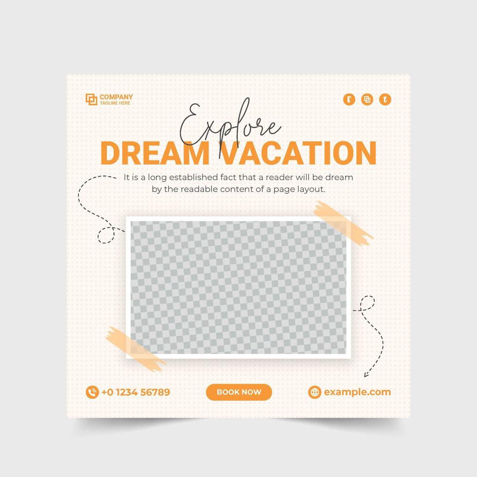 Tour and travel agency promotion banner. Travel and holiday vacation planner organization social media post. Holiday vacation discount offer template. Travel agency advertising flyer template. vector