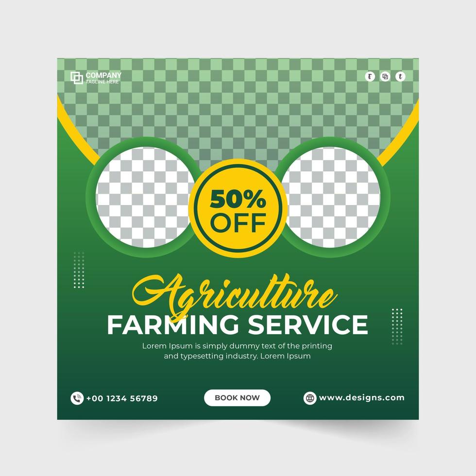 Agriculture farming service social media banner. Agro farm template. Farming service flyer. Lawn garden and farming service template. Gardening service banner. Organic farm template. vector