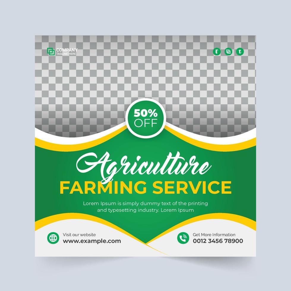 Agriculture farming service social media ad banner template. Farm management and cleaning service flyer vector. Agro farm and lawn mowing business advertisement social media post design. vector