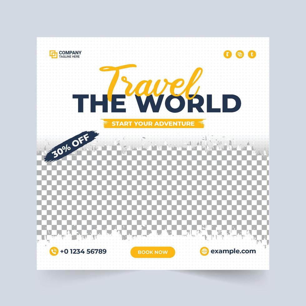 Tour and travel social media post. Travel agency advertisement banner vector. Vacation and adventure planner flyer design. Tour and travel banner template for social media advertising elements. vector