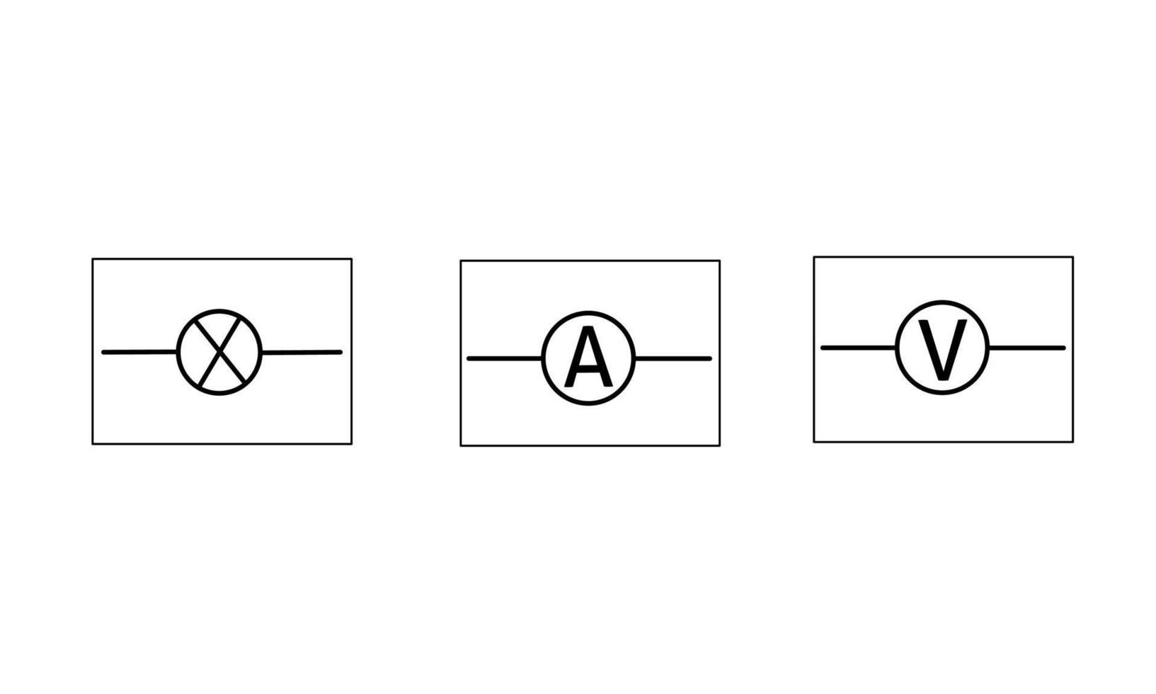 vector set of symbols, electrical symbols or their circuits with square frames. For electronic circuit label, electrical icon or symbol, isolated on white background