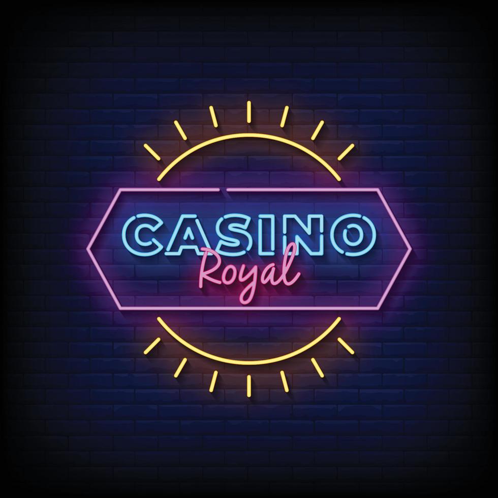 Neon Sign casino royal with brick wall background vector