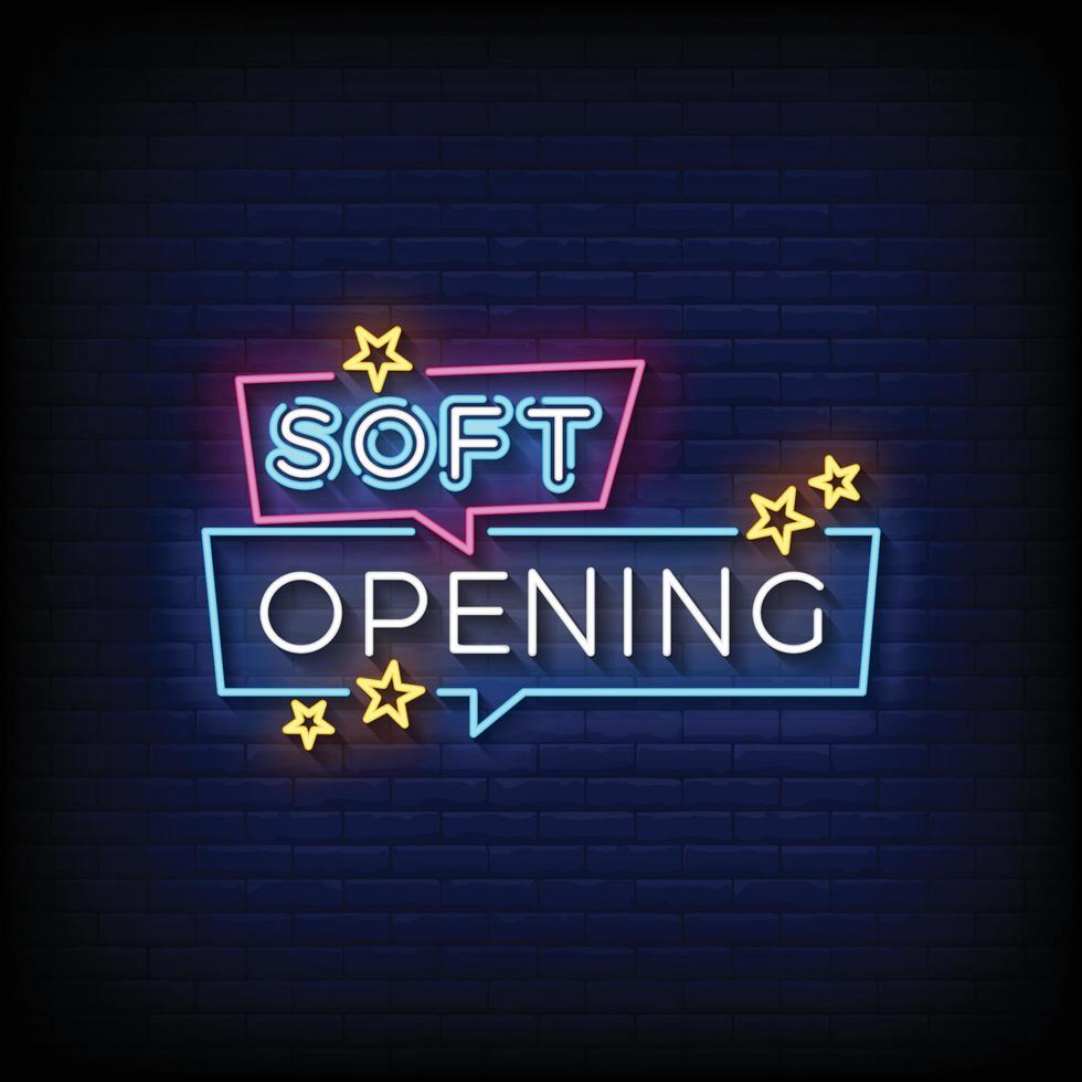 Neon Sign soft opening with brick wall background vector