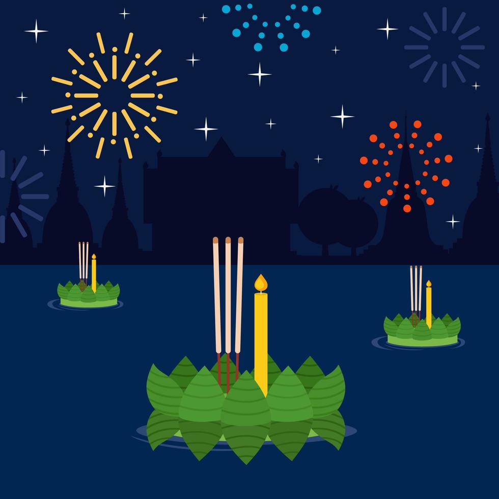 festival loy krathong en tailandia. vector