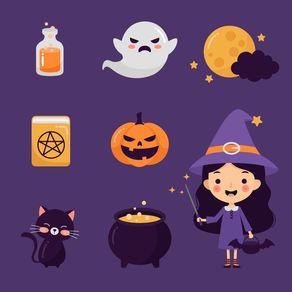 Cute witch and element collection. vector