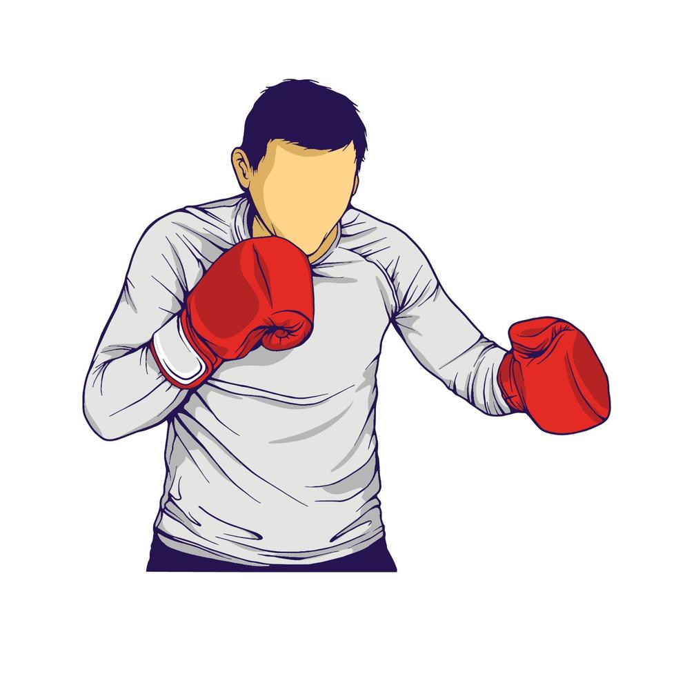 ilustración en color de arte lineal de un boxeador que lleva un guante rojo con una pose vector