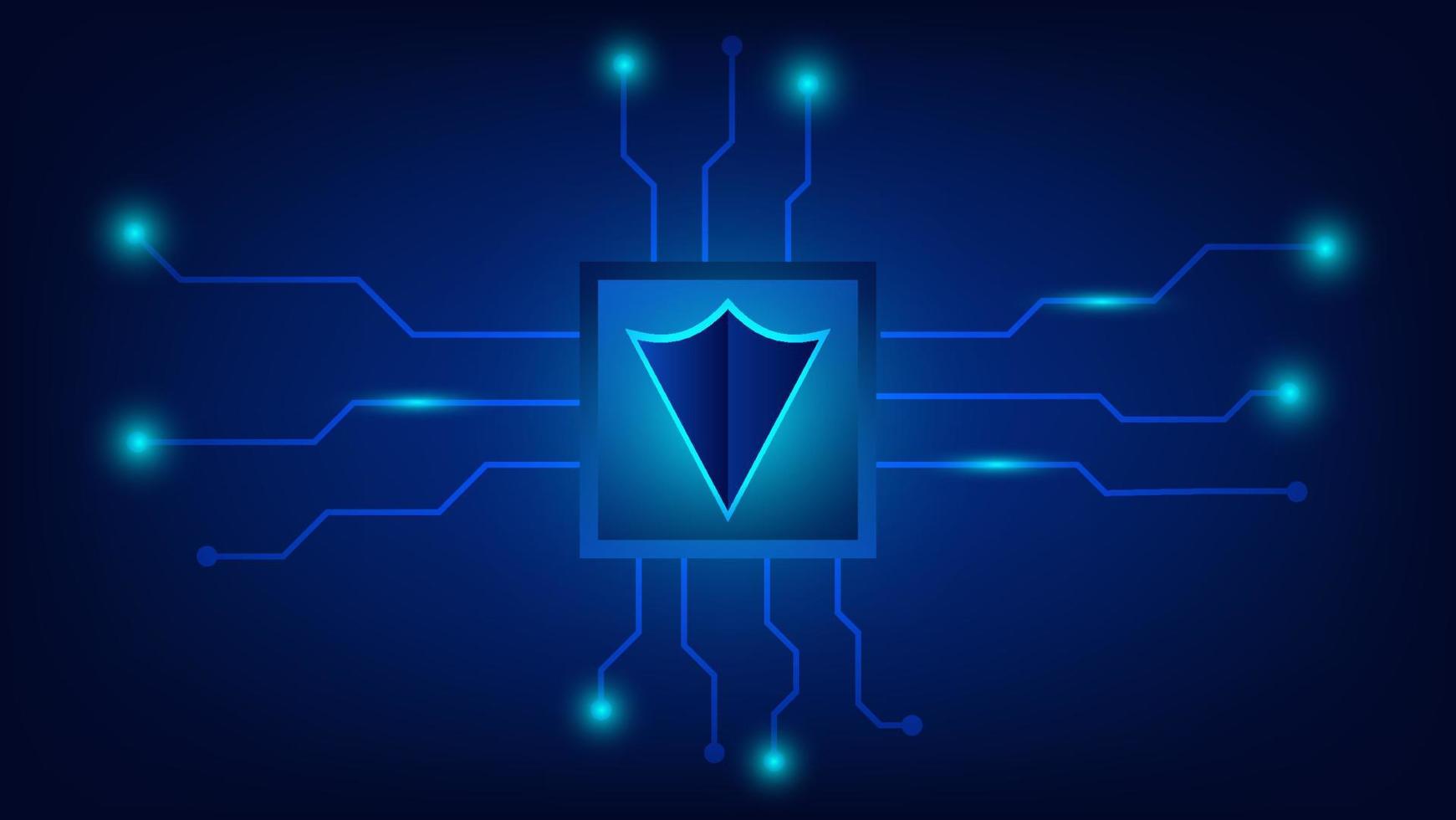 cyber security technology concept. privacy data protection. shield on computer chip and circuit board on blue lighting background vector