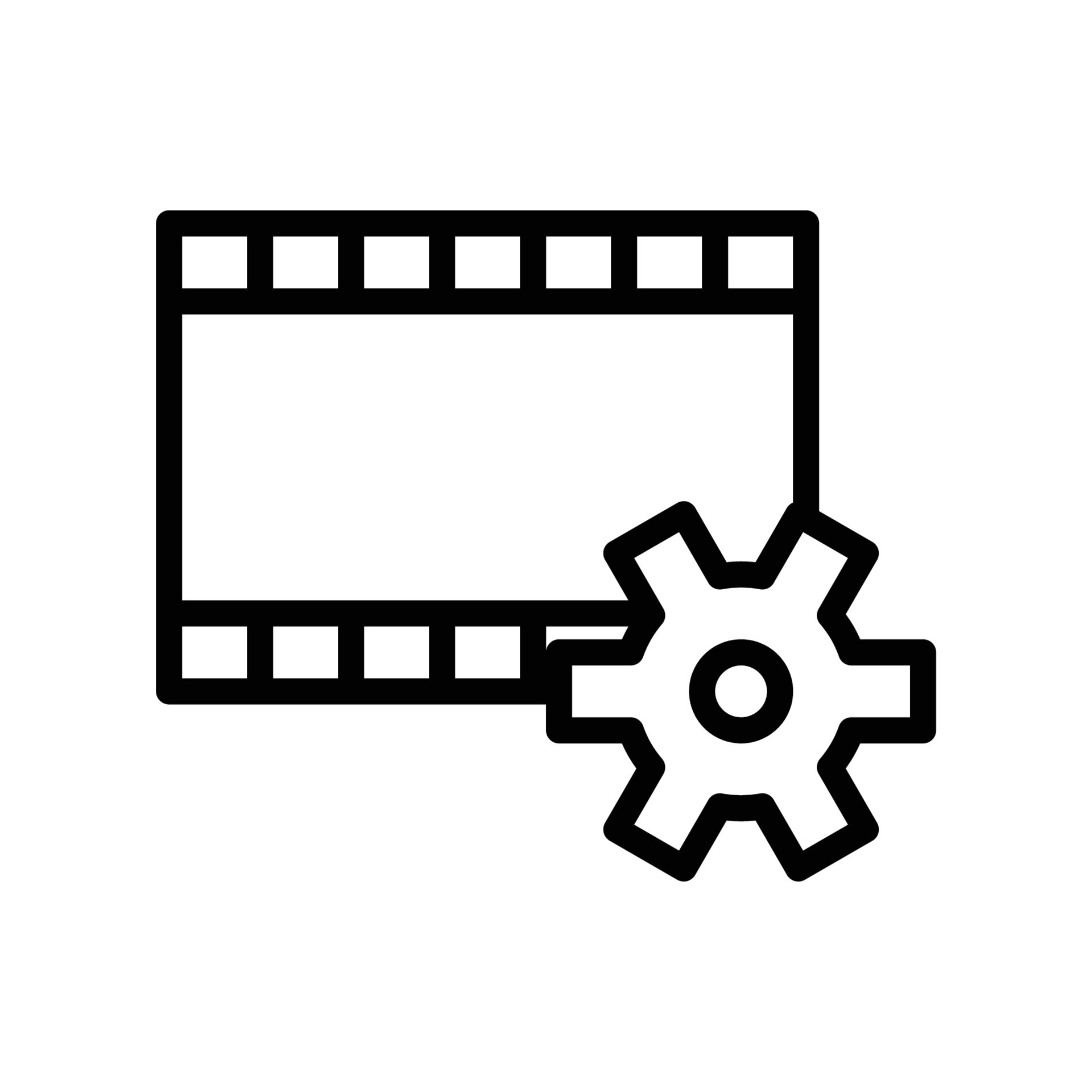 Frame rate setting icon with film and configuration gear wheel in black
