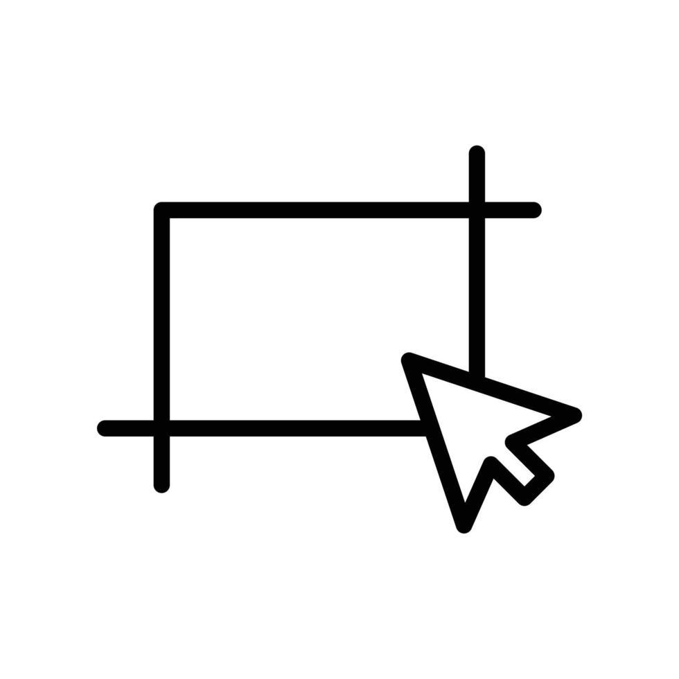 Custom crop area iicon with mouse pointer arrow n black outline style vector