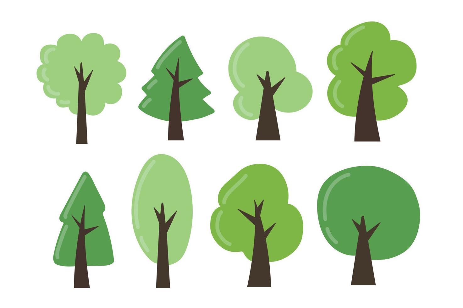 set of green trees cartoon vector illustration