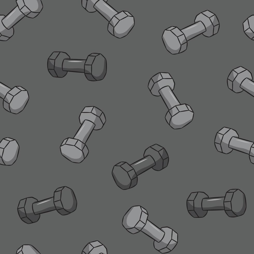 Seamless fitness pattern of dumbbells dark background. vector