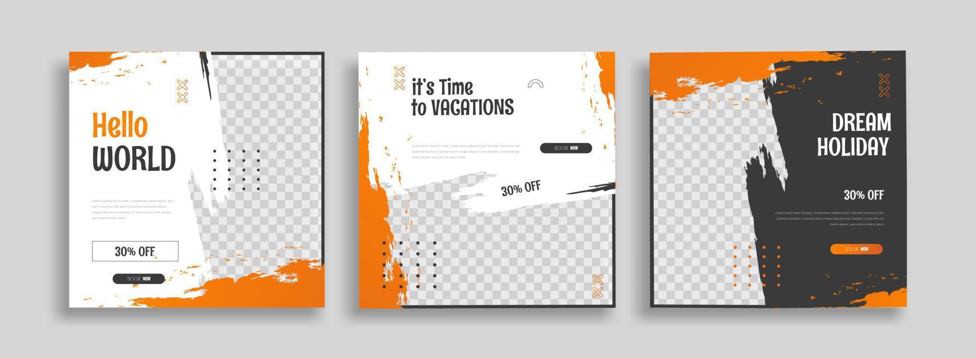 viajes de vacaciones, viajes o viajes de playa de verano publicación en redes sociales o diseño de plantilla de banner web. Folleto o afiche de marketing empresarial turístico con fondo digital abstracto, logotipo e icono. vector