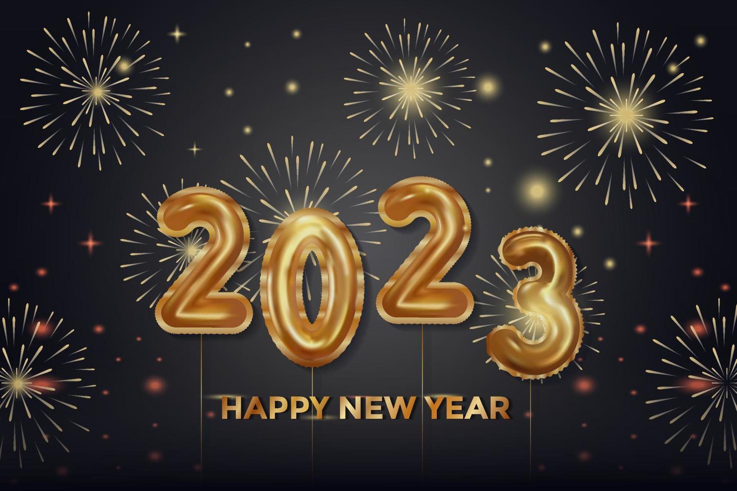 realistic happy new year 2023 with fireworks vector