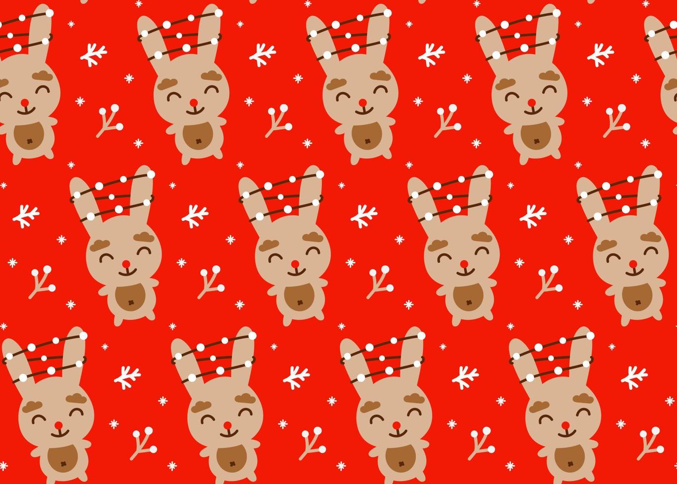 Red seamless christmas background with bunny. Festive wrap vector