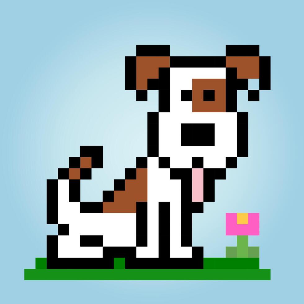 Jack russell perro de píxeles de 8 bits. cabeza de animal para juegos de activos en ilustraciones vectoriales. patrón de punto de cruz. vector