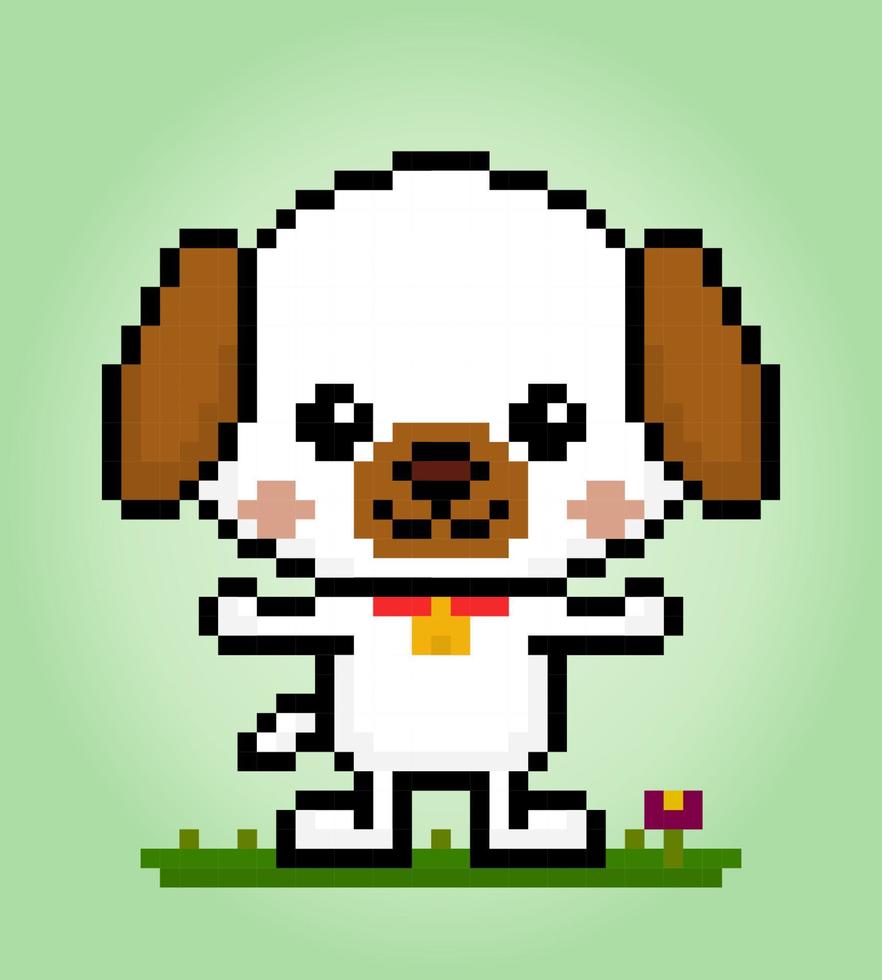 8 bits pixel of jack russell dogs. Animals for asset games in vector illustrations. Cross Stitch pattern.