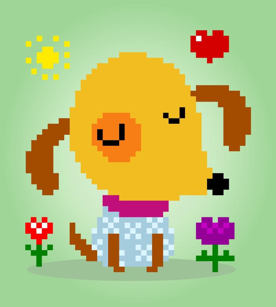 cute dog pixel 8 bits. Animals for asset games in vector illustrations. Cross Stitch pattern.