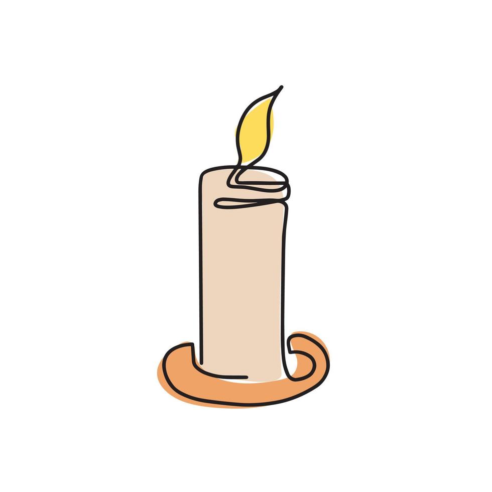 A burning fiery candle. Continuous drawing in one line. Candle icon. Vector illustration