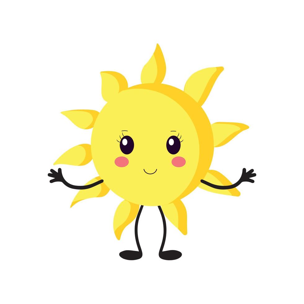 logotipo vectorial del icono del sol. silueta de un estilo kawaii. icono de sol sobre un fondo blanco aislado vector