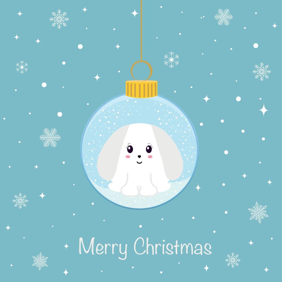 A Christmas tree ball with a cute rabbit. The decoration of the Christmas tree is highlighted on a white background. A symbol of a happy New Year, celebration of Christmas holidays, winter. vector