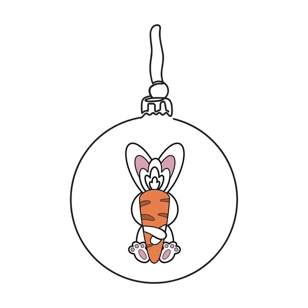 A Christmas tree ball with a cute rabbit. The decoration of the Christmas tree. A symbol of a happy New Year, celebration of Christmas holidays, winter. vector