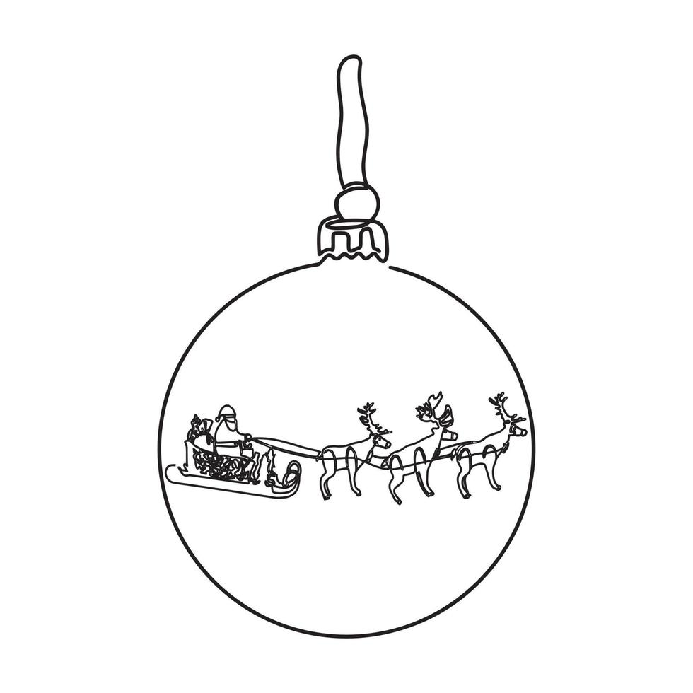 A continuous drawing of a Christmas ball with one line, a vector minimalist linear illustration made of this single line, design elements of the New Year and Merry Christmas