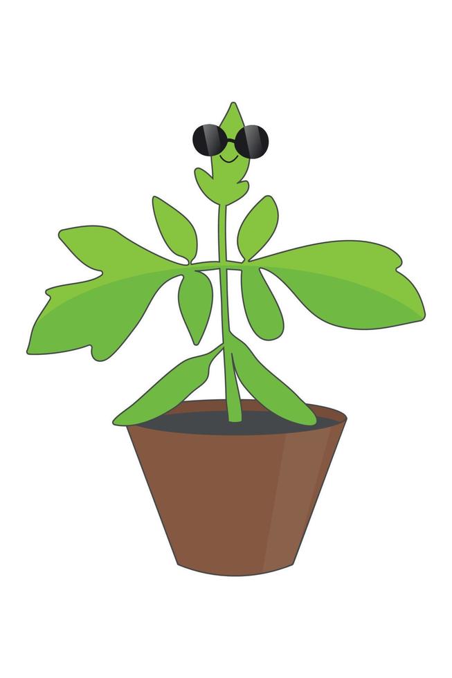 Funny tomato seedlings, gardening. Bush tomatoes in a pot. vector