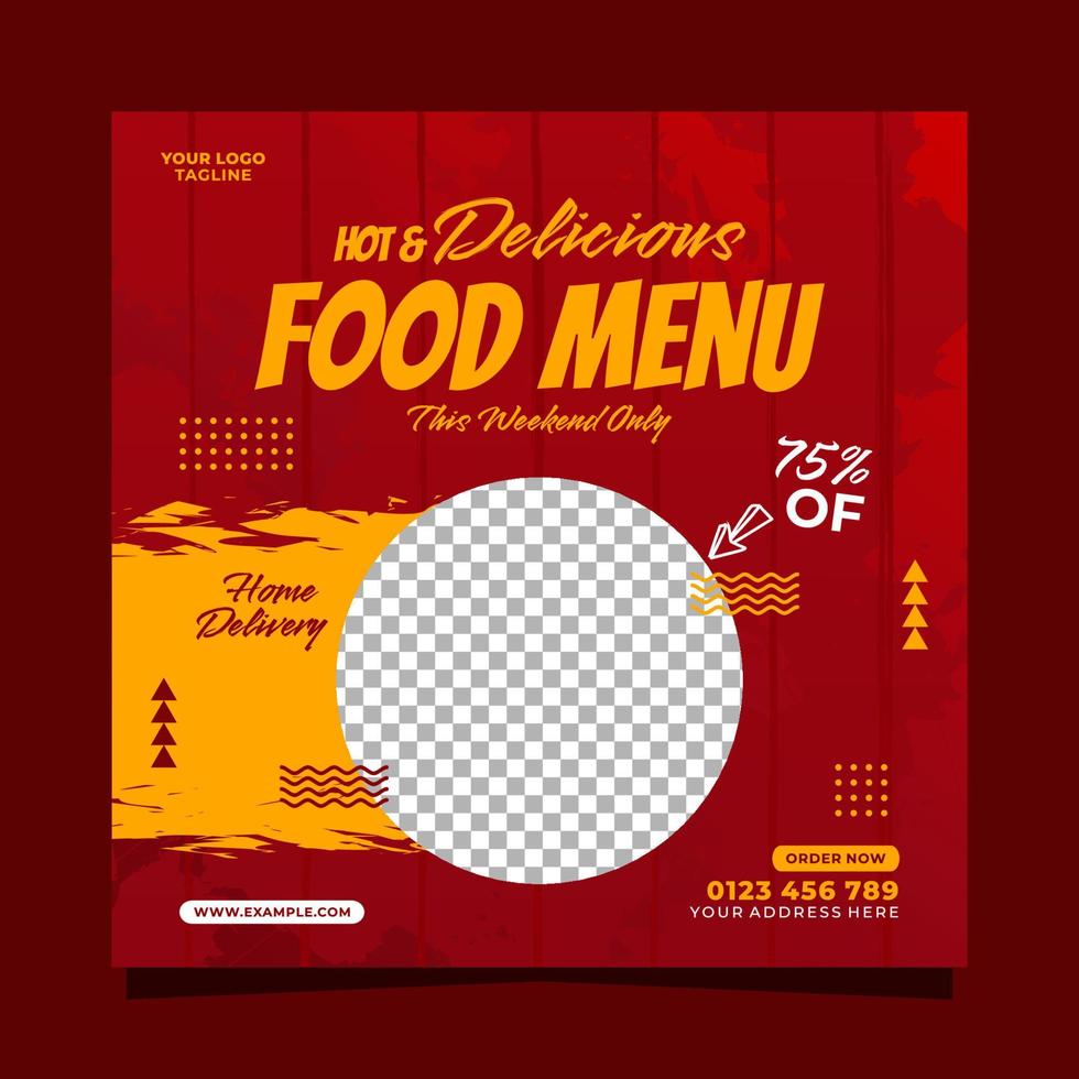 Hot and delicious food mobile square banner template for social media post vector