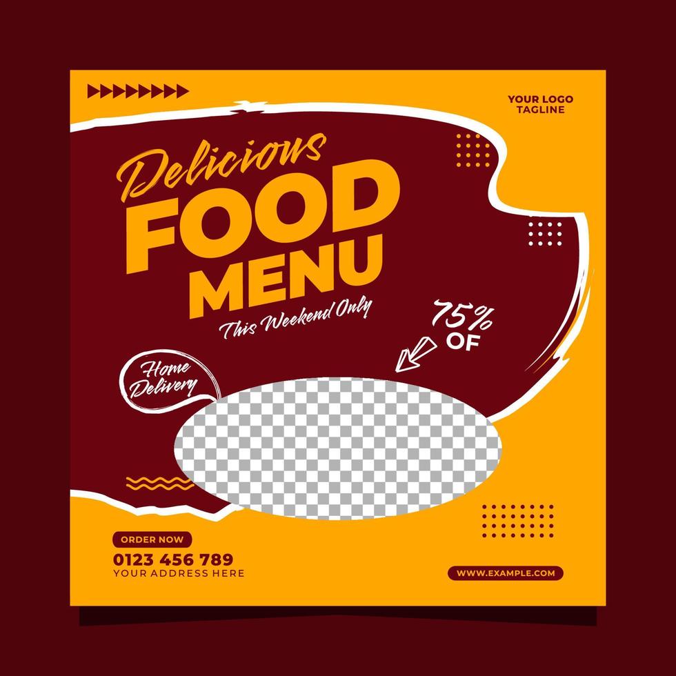 Delicious food menu mobile square banner template for social media post vector