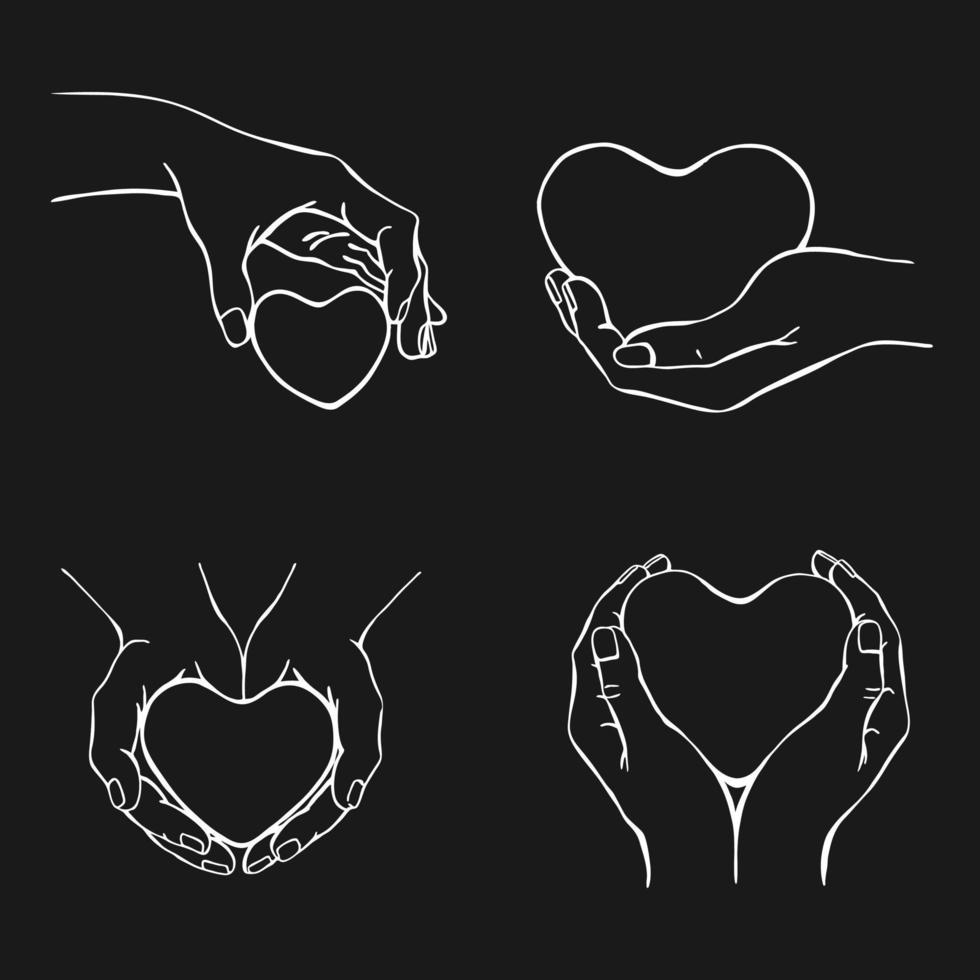 Hands holding heart. Hand drawn vector illustration.