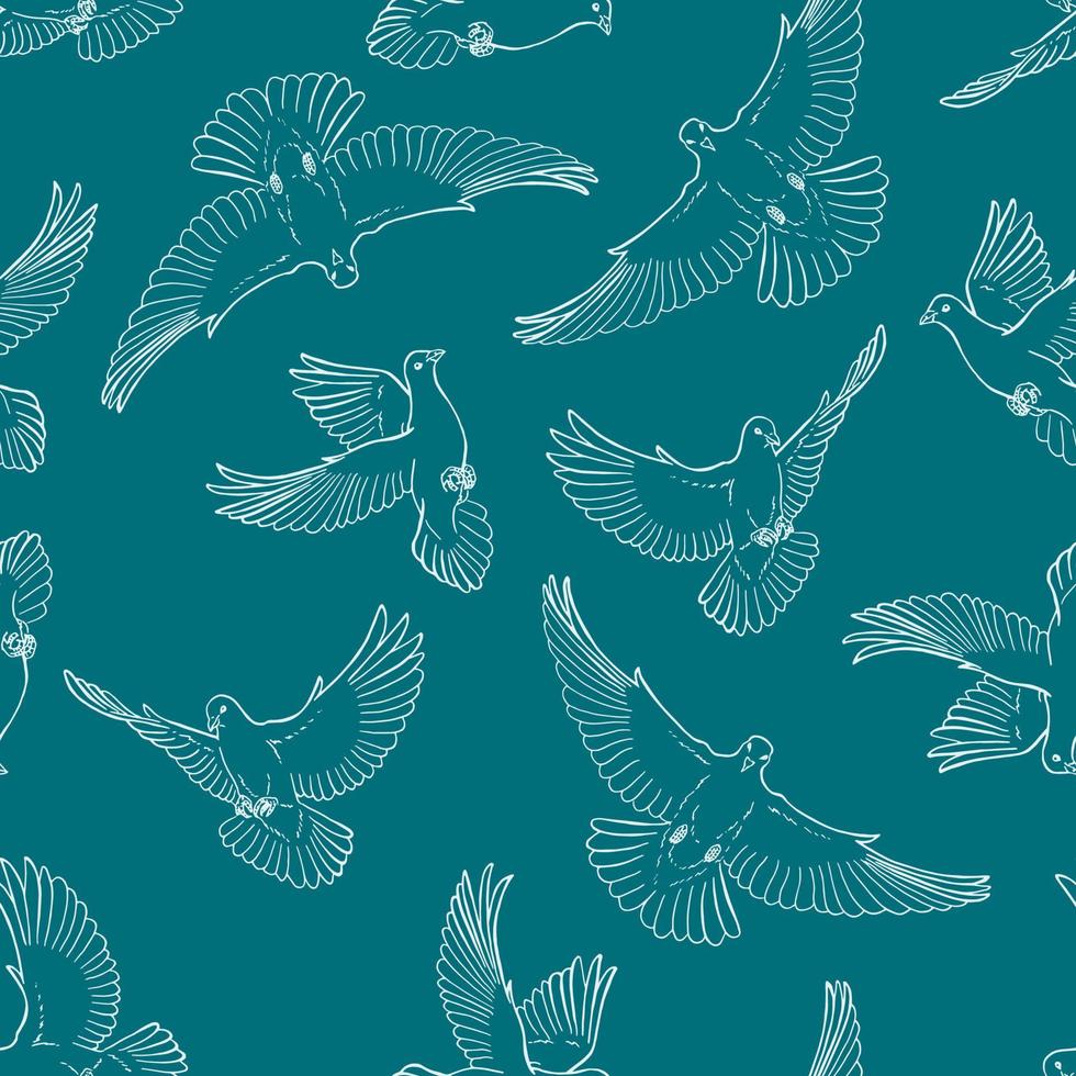 Seamless pattern with hand drawn dove outline. Line art style. vector