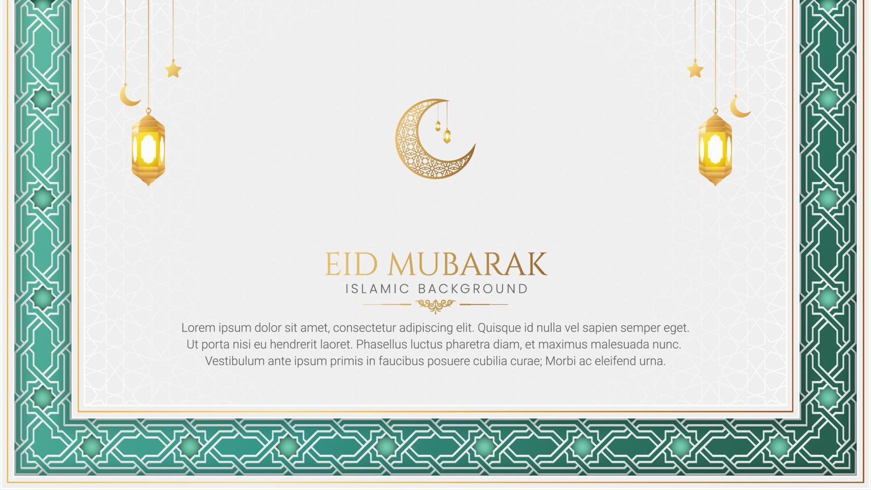 Eid Mubarak Islamic ornamental background with Arabic style border frame vector
