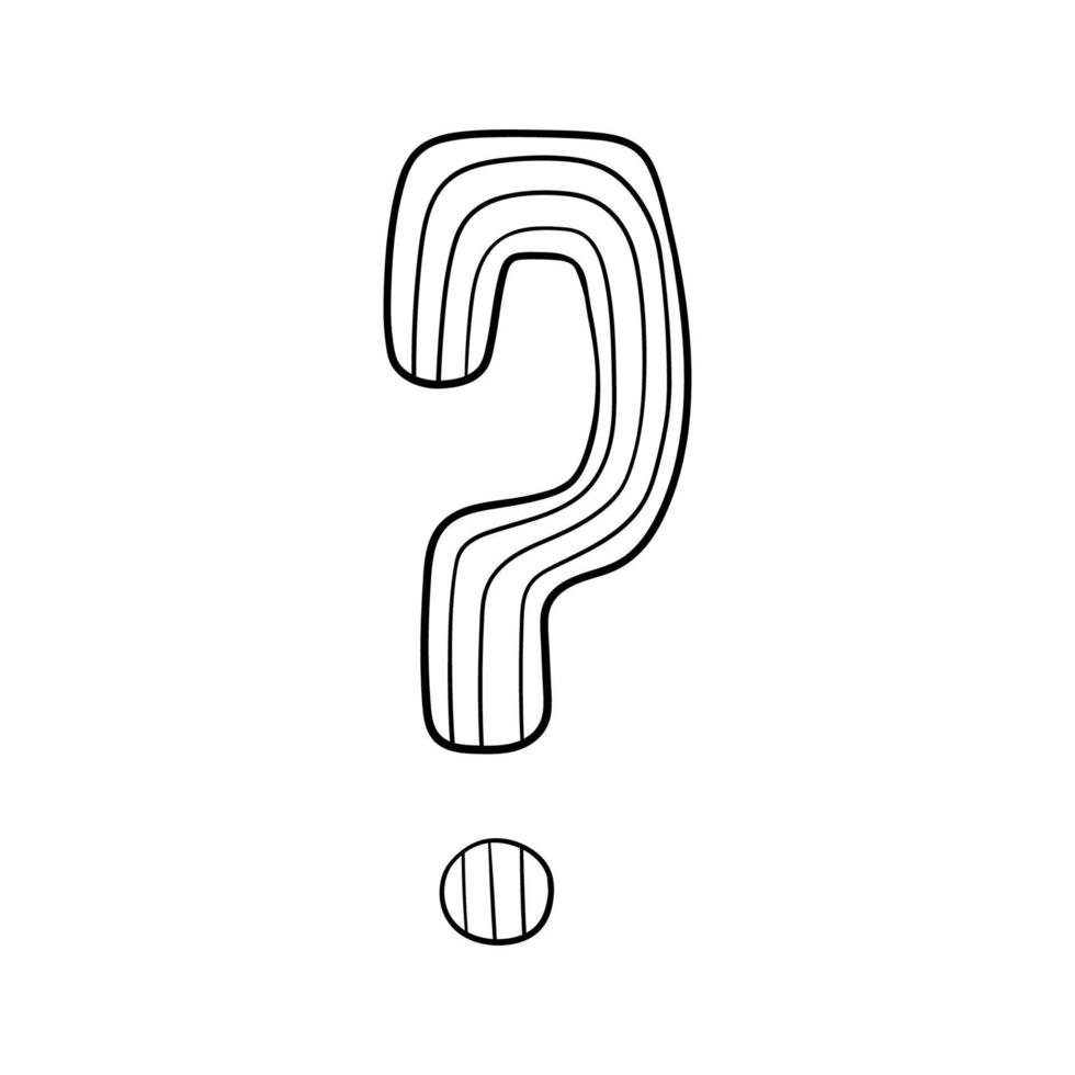 Question mark hand drawn in doodle style, vector illustration. Icon question symbol for print and design. Quiz and Exam concept, isolated element on a white background. Graphic sign ask and fqa