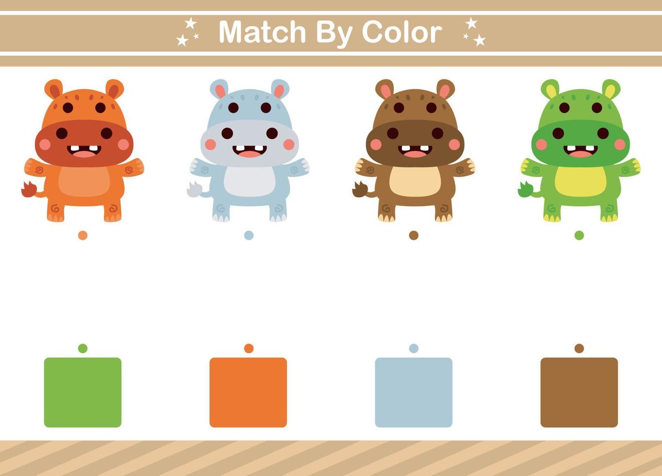 Match by color of animal Educational game for kindergarten Matching game for kids vector