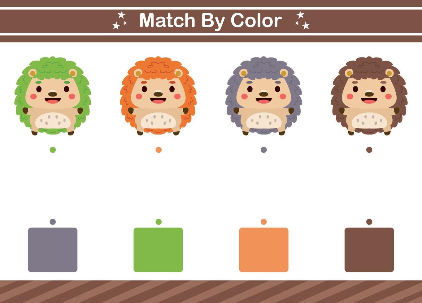Match by color of animal Educational game for kindergarten Matching game for kids vector