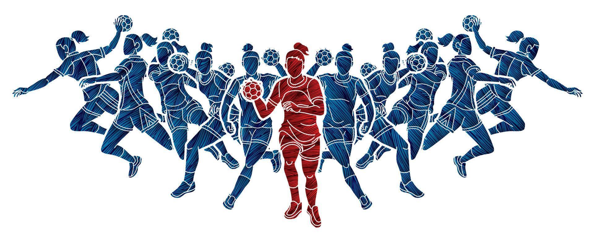 Group of Handball Female Players Mix Action vector