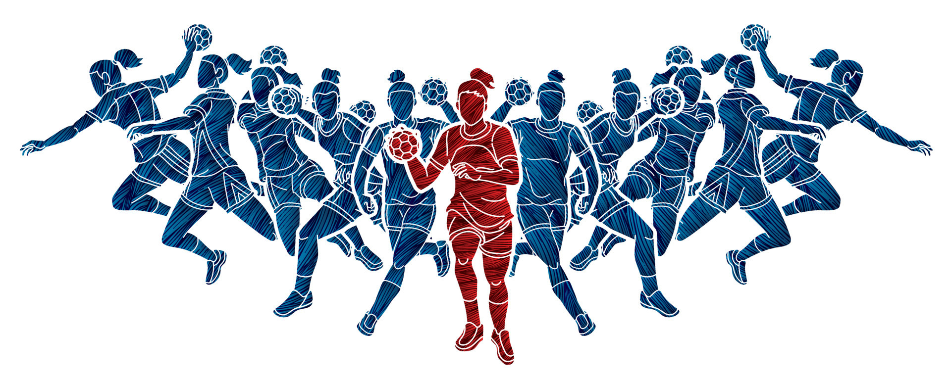 Group of Handball Female Players Mix Action 14030617 Vector Art at Vecteezy