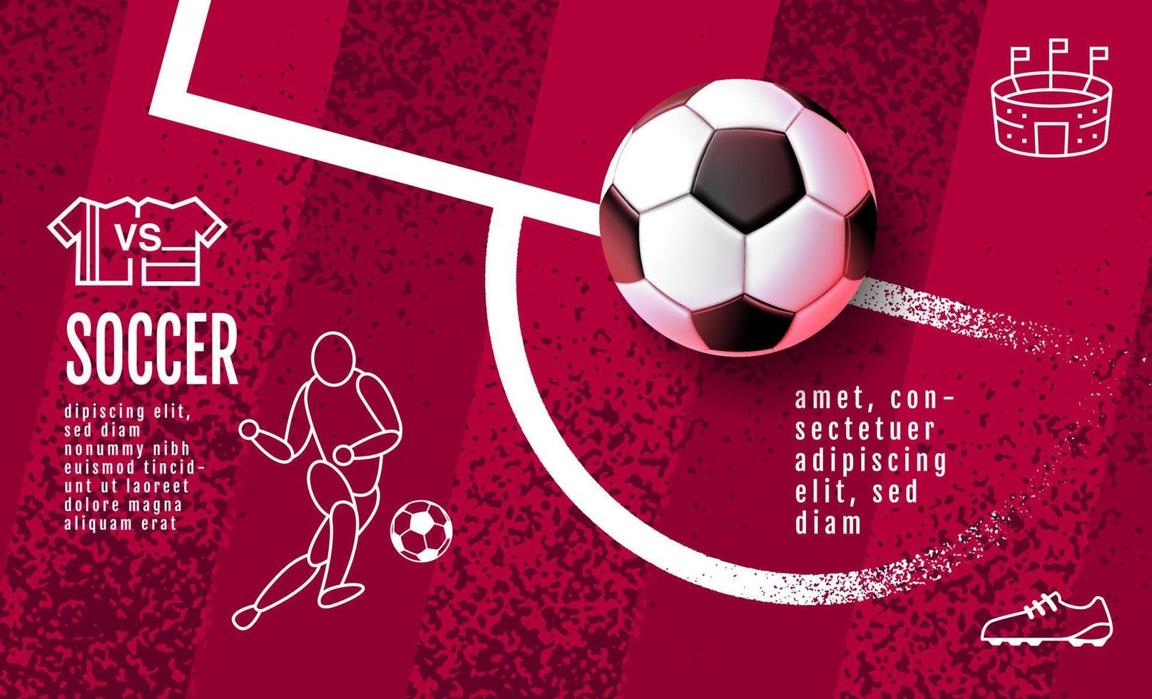 diseño de plantilla de fútbol, pancarta de fútbol, diseño de diseño deportivo, tema rojo vector