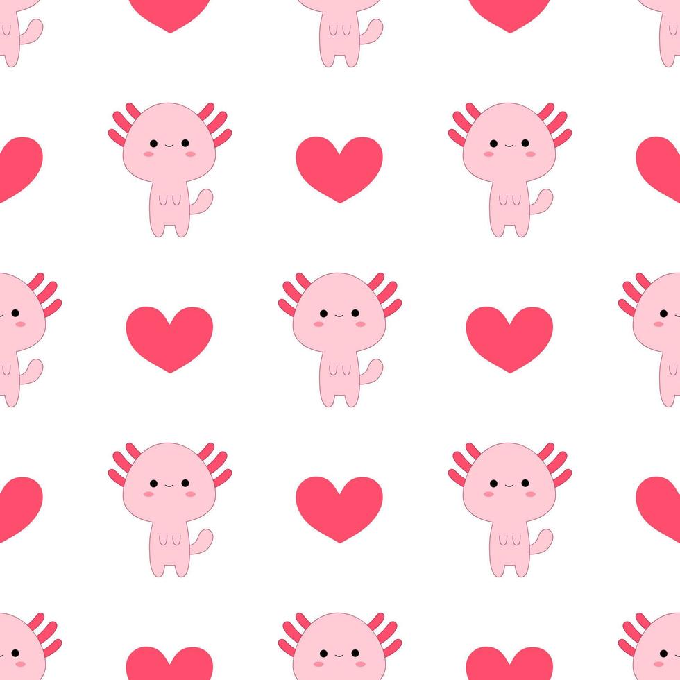 Cute cartoon axolotl. Seamless pattern. Vector. vector