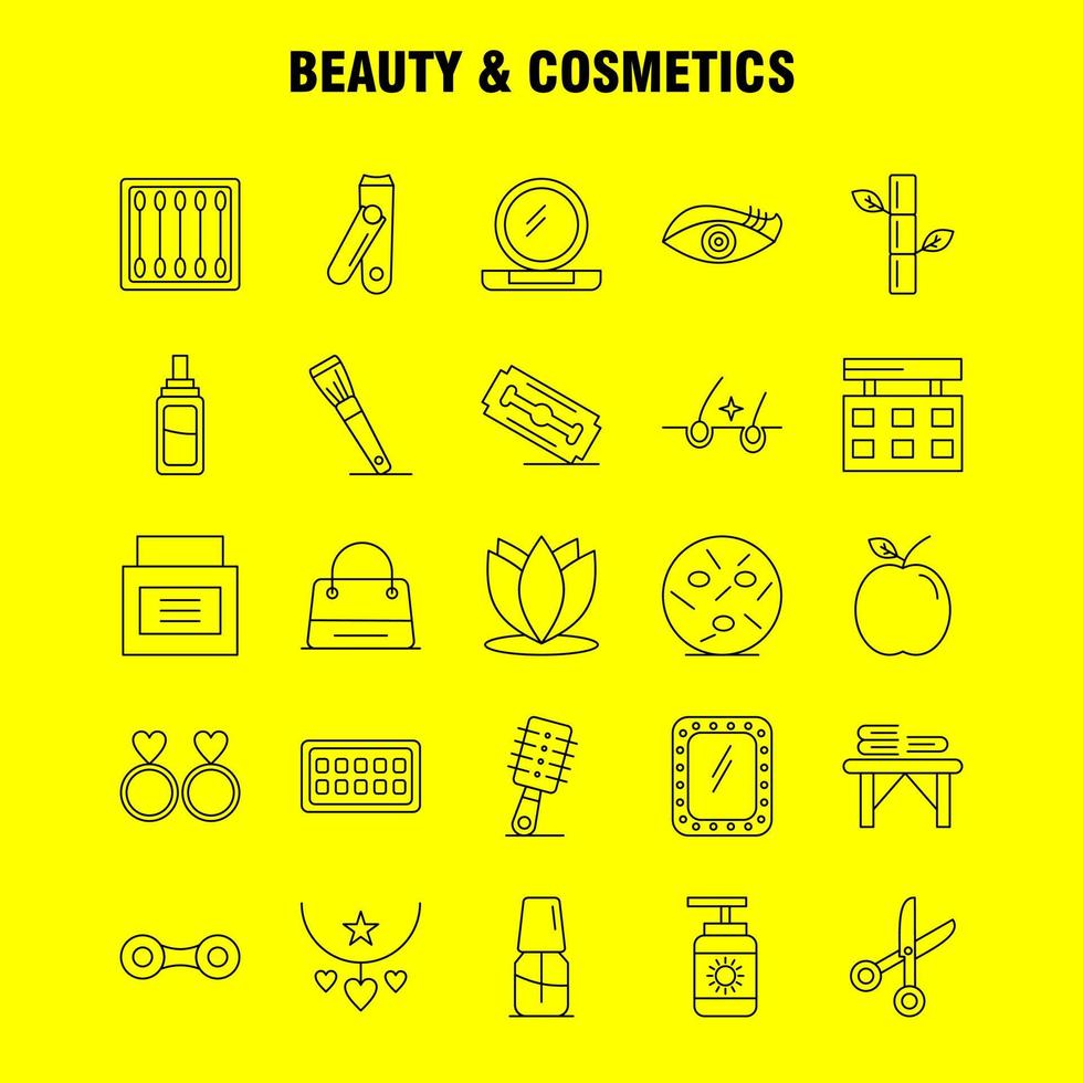 iconos de línea de belleza y cosmética establecidos para infografía kit uxui móvil y diseño de impresión incluyen brotes de belleza maquillaje de algodón mujer belleza cosmética amor conjunto de iconos vector