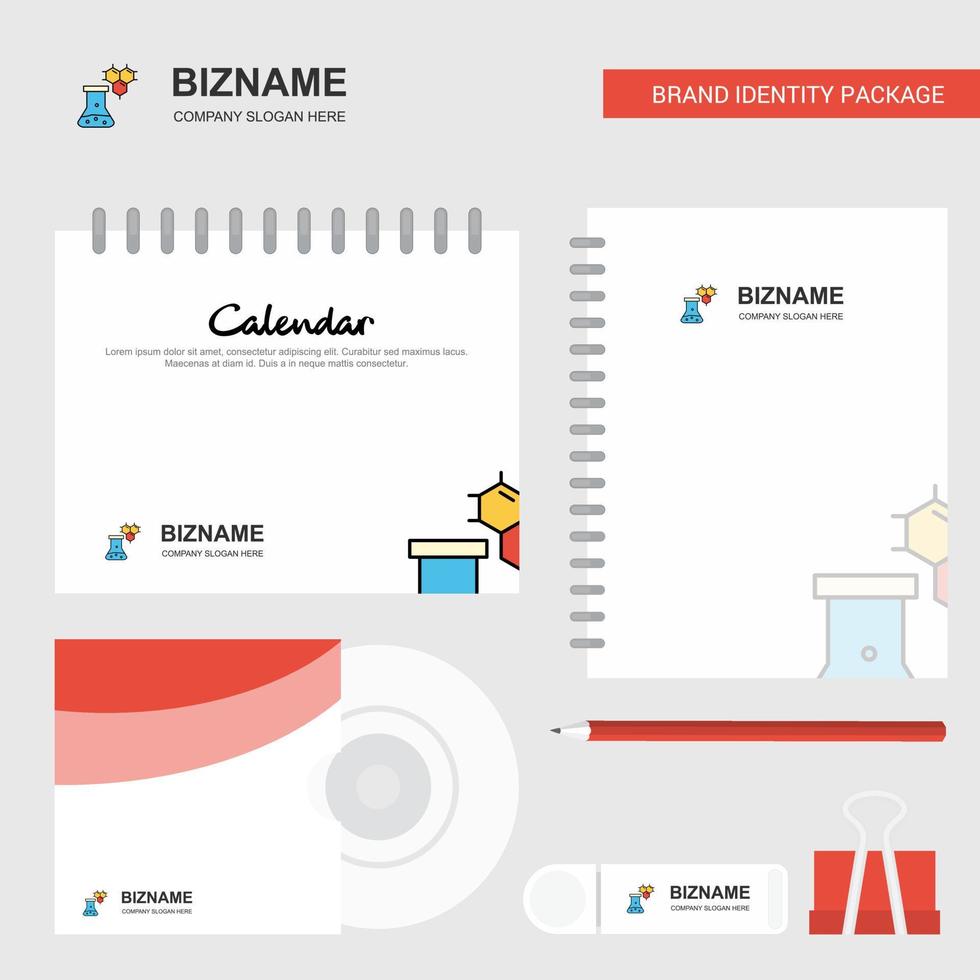 Chemical beaker Logo Calendar Template CD Cover Diary and USB Brand Stationary Package Design Vector Template