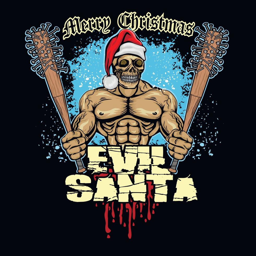 cartel de navidad con calavera y santa claus, camisetas de diseño vintage grunge vector