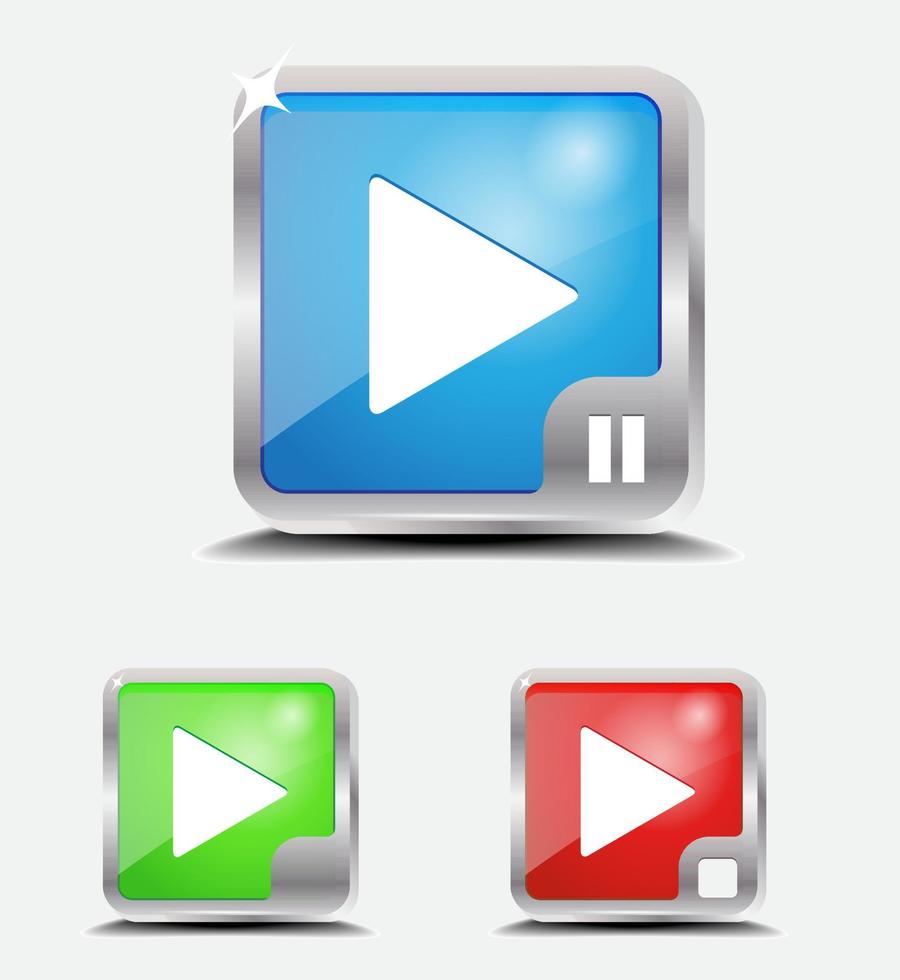 video player icon glossy metal vector