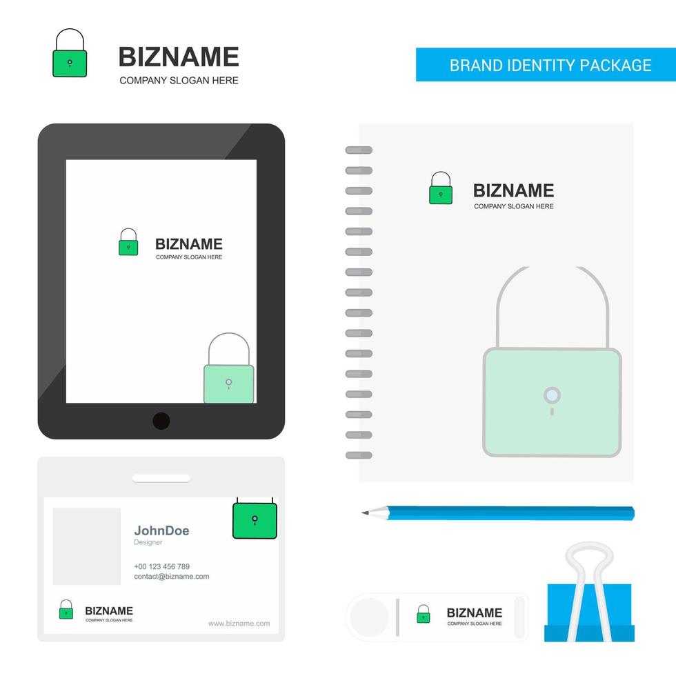Locked Business Logo Tab App Diary PVC Employee Card and USB Brand Stationary Package Design Vector Template